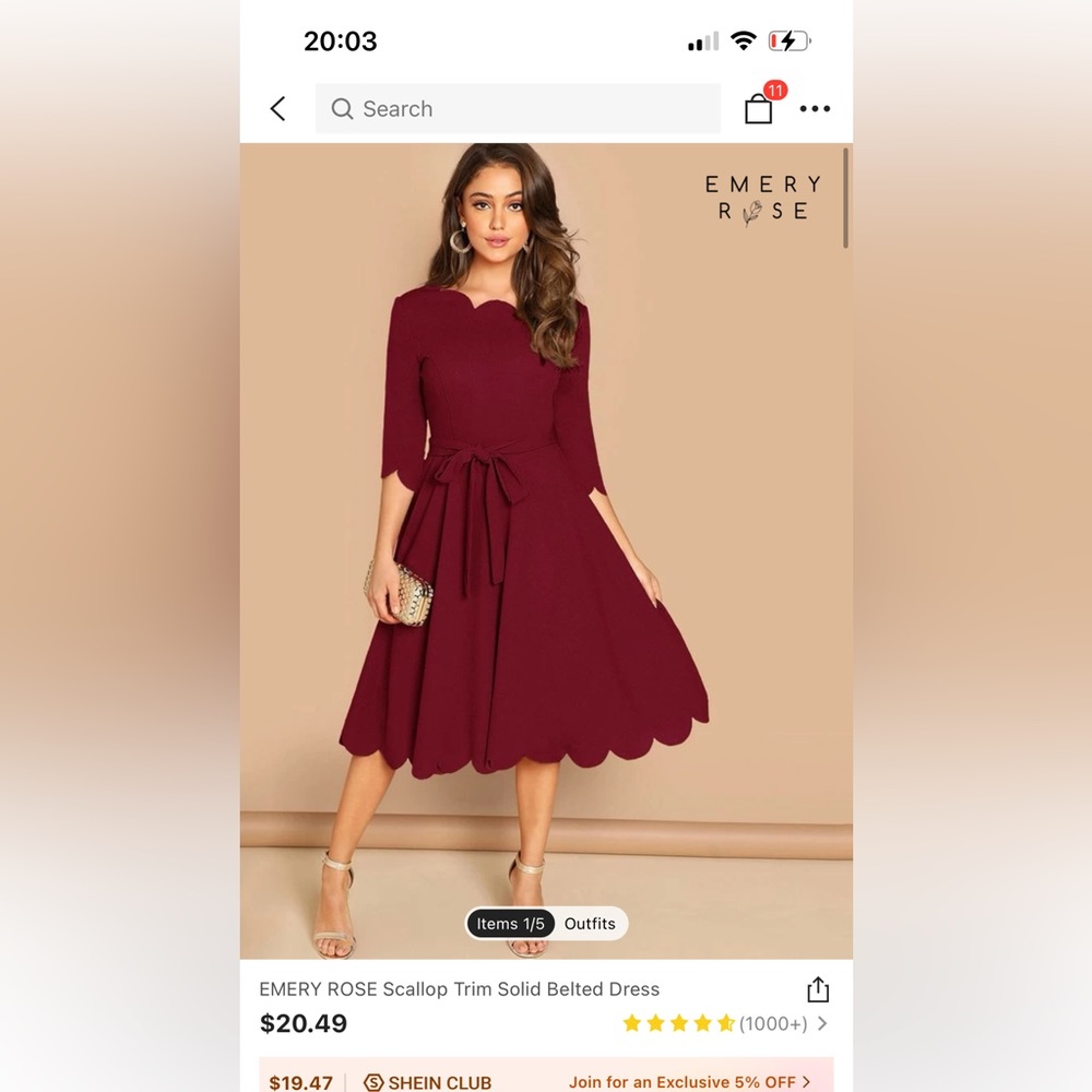 From SHEIN. EMERY ROSE Scallop Trim Solid Belted Dress. Size S (4). NWOT
